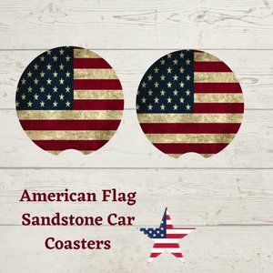 American Flag Sandstone Car Coasters, Set, America